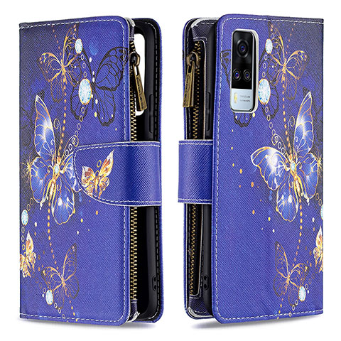 Coque Portefeuille Motif Fantaisie Livre Cuir Etui Clapet B04F pour Vivo Y31 (2021) Bleu Royal