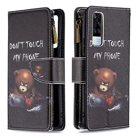 Coque Portefeuille Motif Fantaisie Livre Cuir Etui Clapet B04F pour Vivo Y31 (2021) Gris Fonce