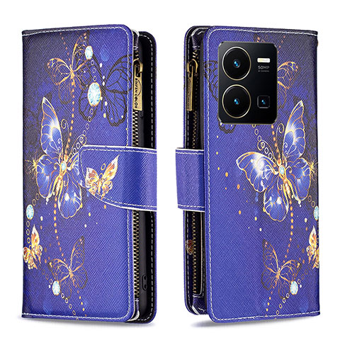 Coque Portefeuille Motif Fantaisie Livre Cuir Etui Clapet B04F pour Vivo Y35 4G Bleu Royal