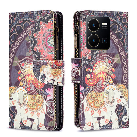 Coque Portefeuille Motif Fantaisie Livre Cuir Etui Clapet B04F pour Vivo Y35 4G Marron