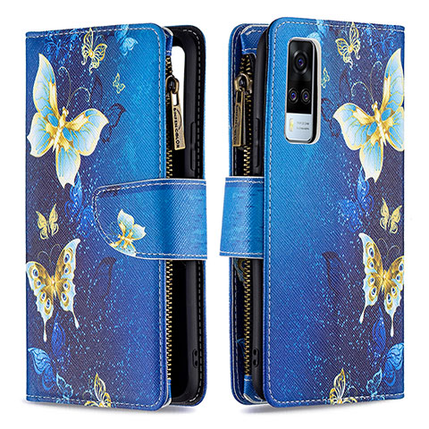 Coque Portefeuille Motif Fantaisie Livre Cuir Etui Clapet B04F pour Vivo Y51A Bleu