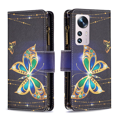 Coque Portefeuille Motif Fantaisie Livre Cuir Etui Clapet B04F pour Xiaomi Mi 12S 5G Or et Noir