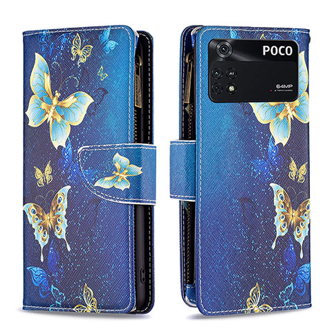 Coque Portefeuille Motif Fantaisie Livre Cuir Etui Clapet B04F pour Xiaomi Poco M4 Pro 4G Bleu