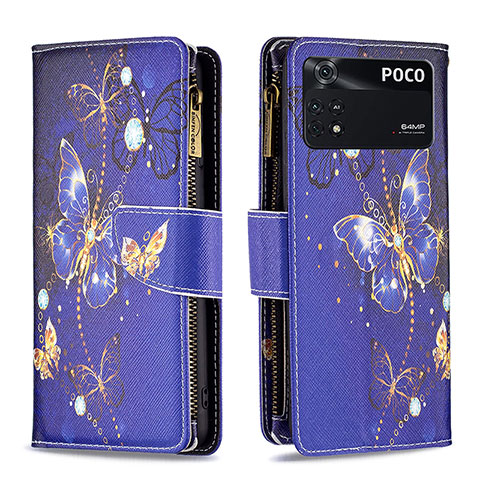 Coque Portefeuille Motif Fantaisie Livre Cuir Etui Clapet B04F pour Xiaomi Poco M4 Pro 4G Bleu Royal