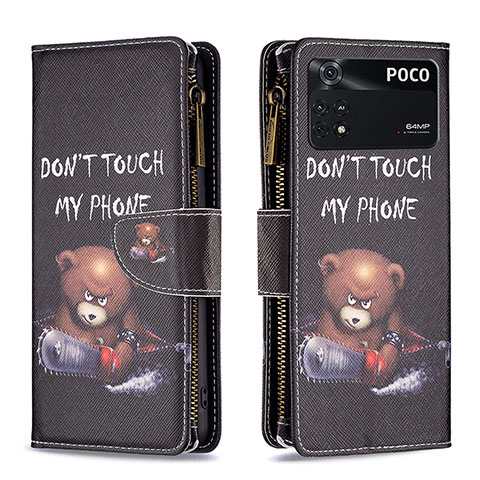 Coque Portefeuille Motif Fantaisie Livre Cuir Etui Clapet B04F pour Xiaomi Poco M4 Pro 4G Gris Fonce