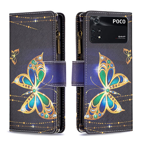 Coque Portefeuille Motif Fantaisie Livre Cuir Etui Clapet B04F pour Xiaomi Poco M4 Pro 4G Noir