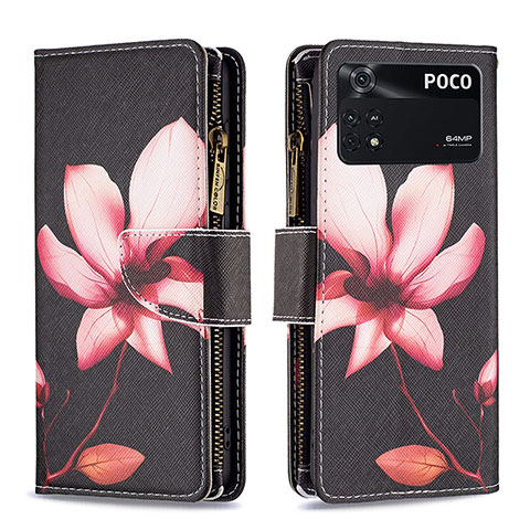 Coque Portefeuille Motif Fantaisie Livre Cuir Etui Clapet B04F pour Xiaomi Poco M4 Pro 4G Rouge