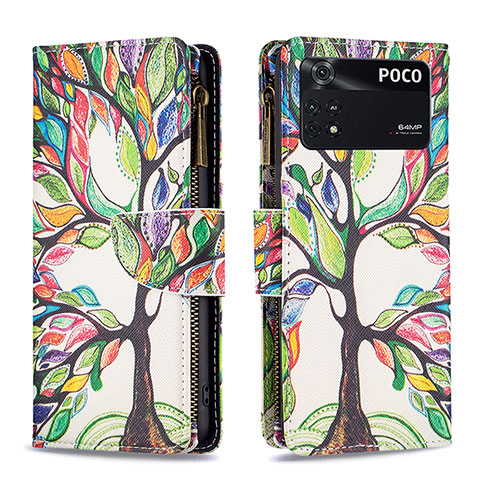 Coque Portefeuille Motif Fantaisie Livre Cuir Etui Clapet B04F pour Xiaomi Poco M4 Pro 4G Vert