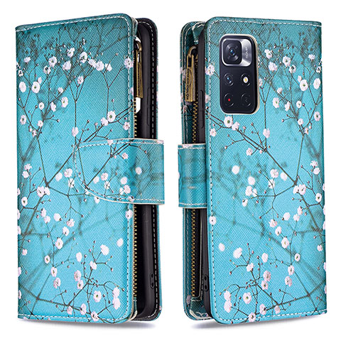 Coque Portefeuille Motif Fantaisie Livre Cuir Etui Clapet B04F pour Xiaomi Poco M4 Pro 5G Cyan