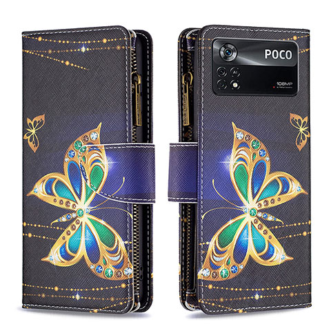 Coque Portefeuille Motif Fantaisie Livre Cuir Etui Clapet B04F pour Xiaomi Poco X4 Pro 5G Noir