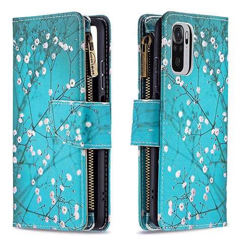 Coque Portefeuille Motif Fantaisie Livre Cuir Etui Clapet B04F pour Xiaomi Redmi Note 10 4G Cyan