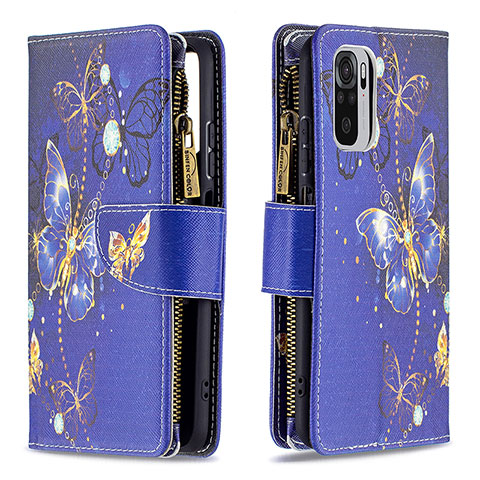 Coque Portefeuille Motif Fantaisie Livre Cuir Etui Clapet B04F pour Xiaomi Redmi Note 10S 4G Bleu Royal