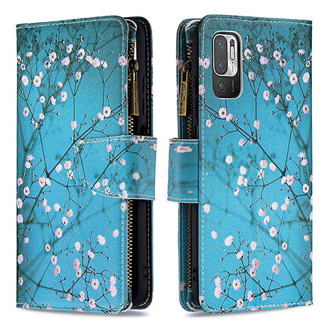 Coque Portefeuille Motif Fantaisie Livre Cuir Etui Clapet B04F pour Xiaomi Redmi Note 10T 5G Cyan