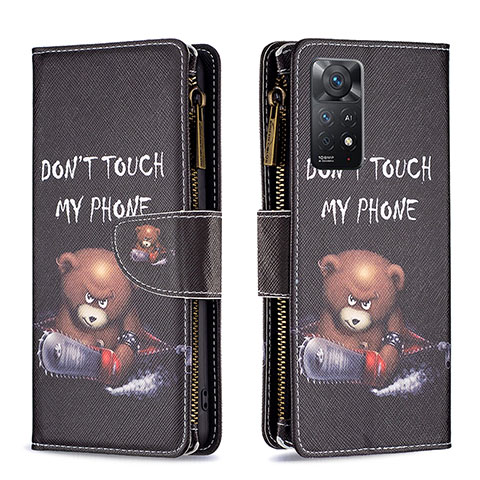 Coque Portefeuille Motif Fantaisie Livre Cuir Etui Clapet B04F pour Xiaomi Redmi Note 11 Pro 4G Gris Fonce