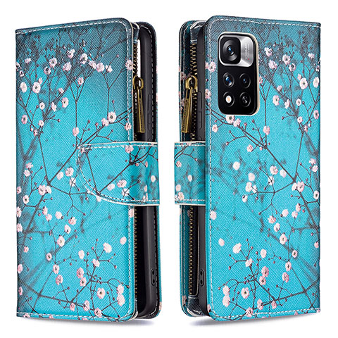 Coque Portefeuille Motif Fantaisie Livre Cuir Etui Clapet B04F pour Xiaomi Redmi Note 11 Pro+ Plus 5G Cyan