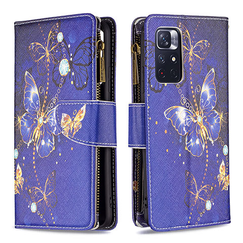 Coque Portefeuille Motif Fantaisie Livre Cuir Etui Clapet B04F pour Xiaomi Redmi Note 11S 5G Bleu Royal