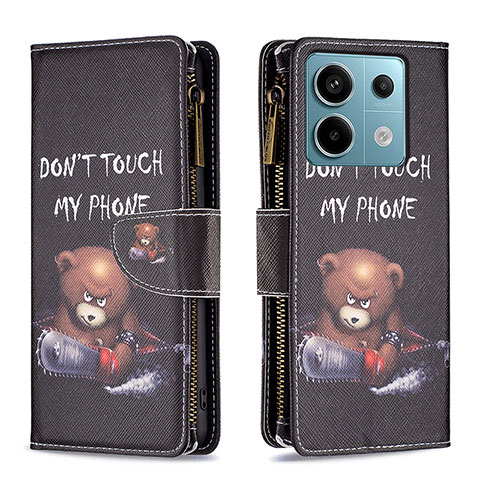 Coque Portefeuille Motif Fantaisie Livre Cuir Etui Clapet B04F pour Xiaomi Redmi Note 13 Pro 5G Gris Fonce