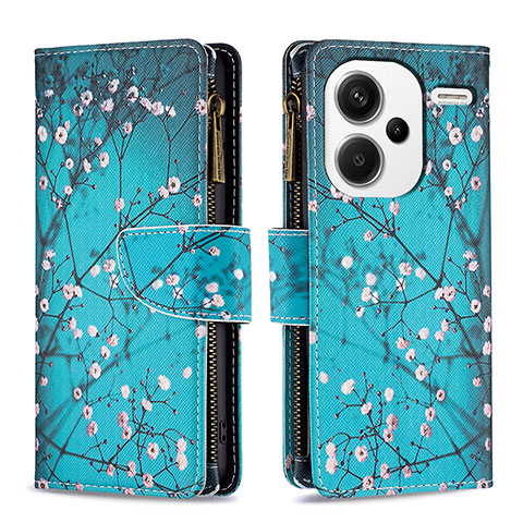 Coque Portefeuille Motif Fantaisie Livre Cuir Etui Clapet B04F pour Xiaomi Redmi Note 13 Pro+ Plus 5G Cyan