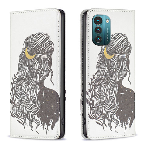 Coque Portefeuille Motif Fantaisie Livre Cuir Etui Clapet B05F pour Nokia G11 Gris