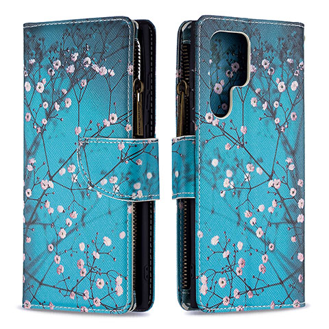 Coque Portefeuille Motif Fantaisie Livre Cuir Etui Clapet B05F pour Samsung Galaxy S23 Ultra 5G Cyan