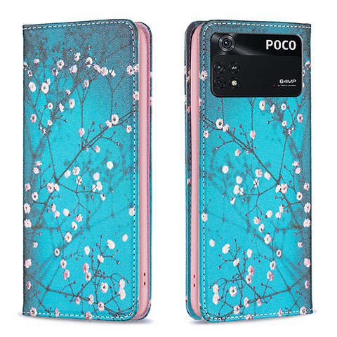 Coque Portefeuille Motif Fantaisie Livre Cuir Etui Clapet B05F pour Xiaomi Poco M4 Pro 4G Cyan