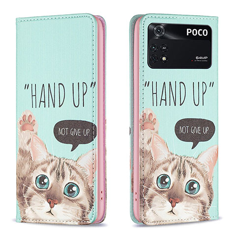 Coque Portefeuille Motif Fantaisie Livre Cuir Etui Clapet B05F pour Xiaomi Poco M4 Pro 4G Pastel Vert