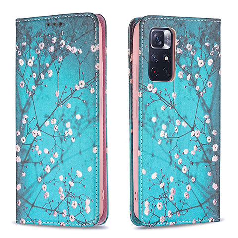 Coque Portefeuille Motif Fantaisie Livre Cuir Etui Clapet B05F pour Xiaomi Poco M4 Pro 5G Cyan