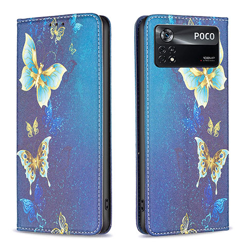 Coque Portefeuille Motif Fantaisie Livre Cuir Etui Clapet B05F pour Xiaomi Poco X4 Pro 5G Bleu