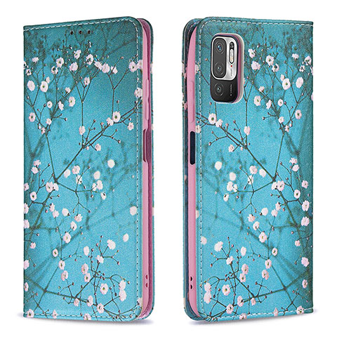 Coque Portefeuille Motif Fantaisie Livre Cuir Etui Clapet B05F pour Xiaomi Redmi Note 10 5G Cyan