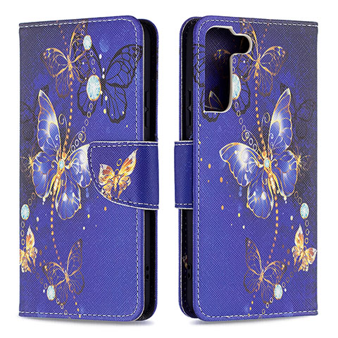 Coque Portefeuille Motif Fantaisie Livre Cuir Etui Clapet B09F pour Samsung Galaxy S22 5G Bleu Royal