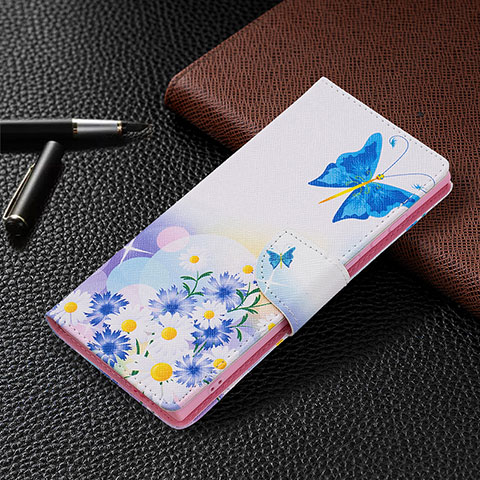 Coque Portefeuille Motif Fantaisie Livre Cuir Etui Clapet B09F pour Samsung Galaxy S22 Ultra 5G Bleu Ciel