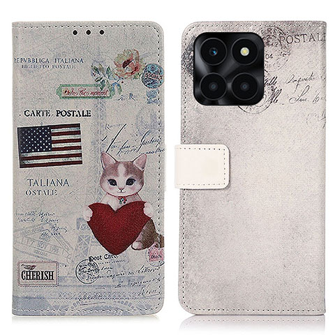 Coque Portefeuille Motif Fantaisie Livre Cuir Etui Clapet D02Y pour Huawei Honor X8b Gris