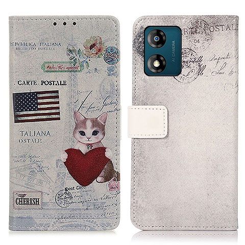 Coque Portefeuille Motif Fantaisie Livre Cuir Etui Clapet D02Y pour Motorola Moto E13 Gris