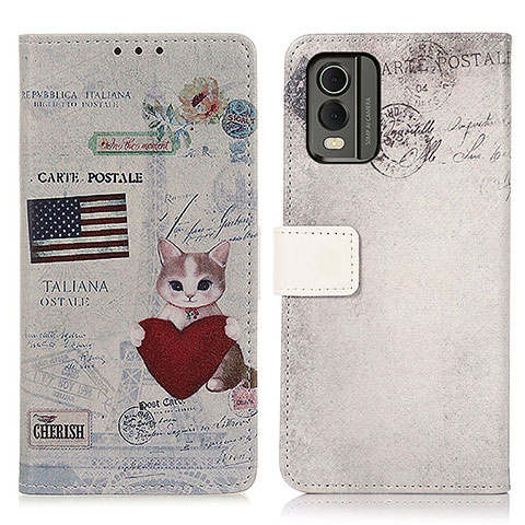 Coque Portefeuille Motif Fantaisie Livre Cuir Etui Clapet D02Y pour Nokia C210 Gris