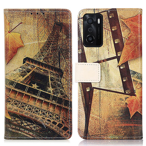 Coque Portefeuille Motif Fantaisie Livre Cuir Etui Clapet D02Y pour Oppo A55S 5G Marron