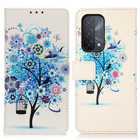 Coque Portefeuille Motif Fantaisie Livre Cuir Etui Clapet D02Y pour Oppo A74 5G Bleu