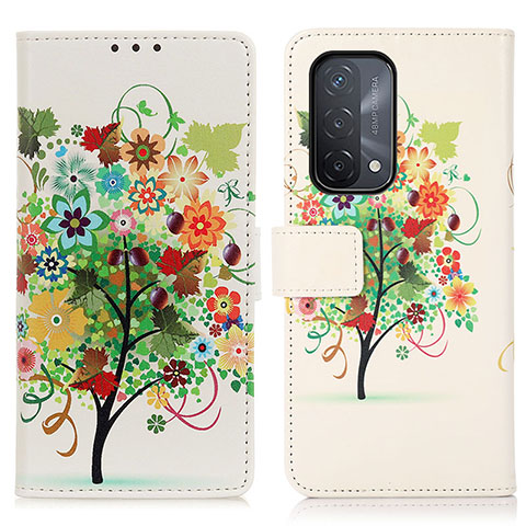 Coque Portefeuille Motif Fantaisie Livre Cuir Etui Clapet D02Y pour Oppo A74 5G Colorful