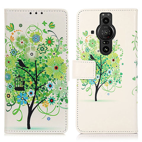 Coque Portefeuille Motif Fantaisie Livre Cuir Etui Clapet D02Y pour Sony Xperia PRO-I Vert