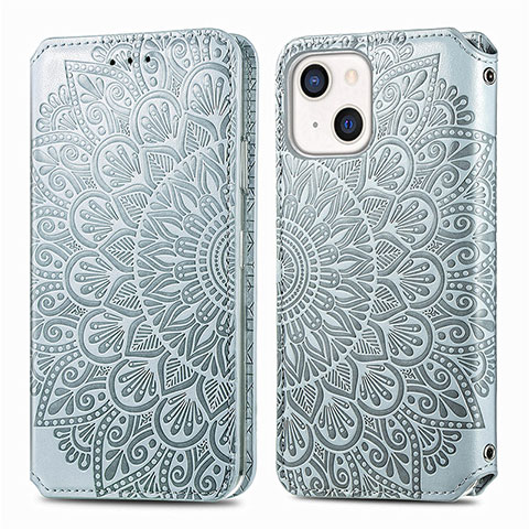 Coque Portefeuille Motif Fantaisie Livre Cuir Etui Clapet H01 pour Apple iPhone 13 Argent