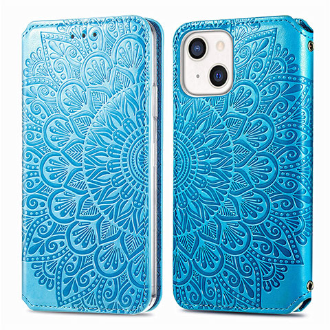 Coque Portefeuille Motif Fantaisie Livre Cuir Etui Clapet H01 pour Apple iPhone 13 Bleu