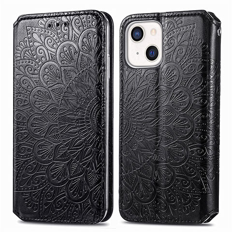 Coque Portefeuille Motif Fantaisie Livre Cuir Etui Clapet H01 pour Apple iPhone 13 Mini Noir