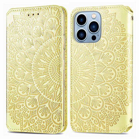 Coque Portefeuille Motif Fantaisie Livre Cuir Etui Clapet H01 pour Apple iPhone 13 Pro Jaune