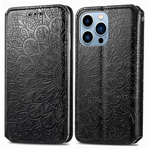 Coque Portefeuille Motif Fantaisie Livre Cuir Etui Clapet H01 pour Apple iPhone 13 Pro Noir