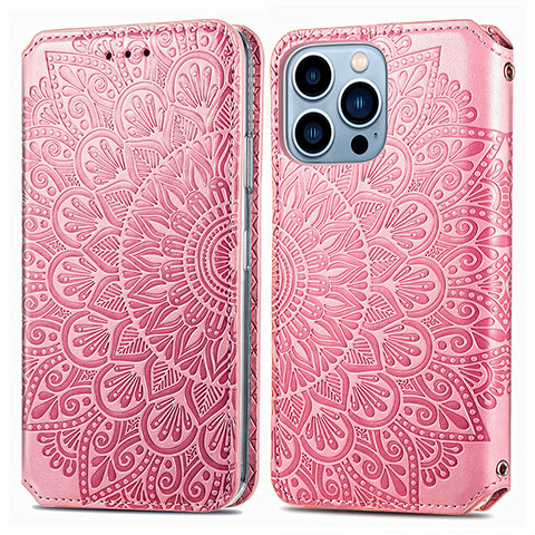 Coque Portefeuille Motif Fantaisie Livre Cuir Etui Clapet H01 pour Apple iPhone 13 Pro Or Rose