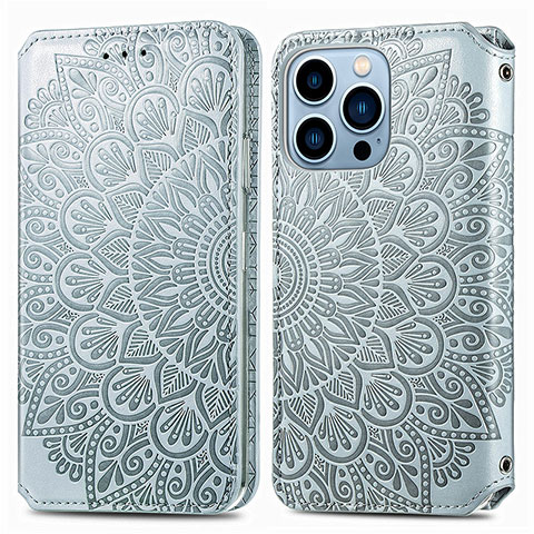 Coque Portefeuille Motif Fantaisie Livre Cuir Etui Clapet H01 pour Apple iPhone 14 Pro Max Argent