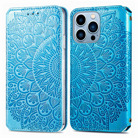 Coque Portefeuille Motif Fantaisie Livre Cuir Etui Clapet H01 pour Apple iPhone 14 Pro Max Bleu