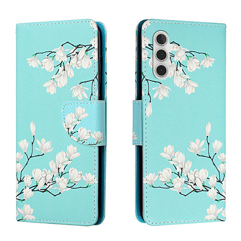 Coque Portefeuille Motif Fantaisie Livre Cuir Etui Clapet H02X pour Samsung Galaxy A04s Cyan