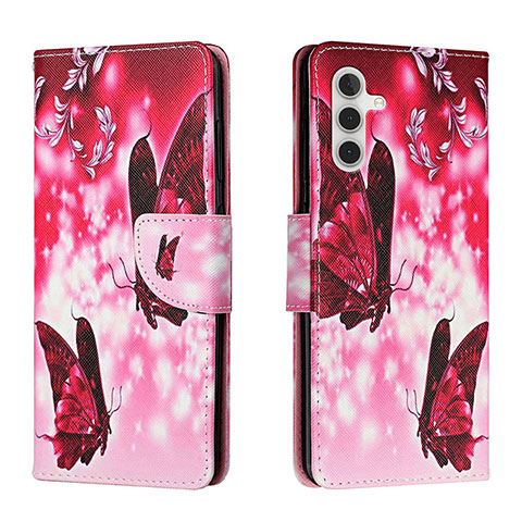 Coque Portefeuille Motif Fantaisie Livre Cuir Etui Clapet H02X pour Samsung Galaxy A04s Rose Rouge