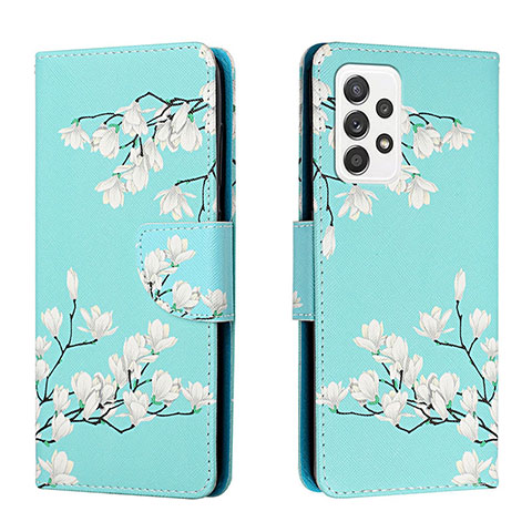 Coque Portefeuille Motif Fantaisie Livre Cuir Etui Clapet H02X pour Samsung Galaxy A53 5G Cyan