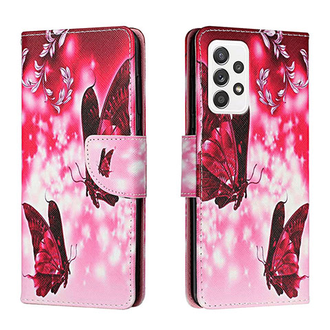 Coque Portefeuille Motif Fantaisie Livre Cuir Etui Clapet H02X pour Samsung Galaxy A53 5G Rose Rouge